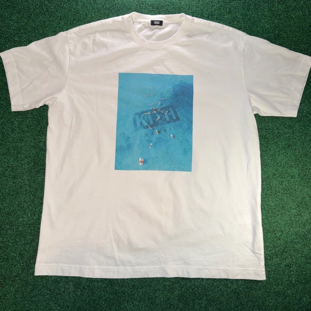 Kith Hawaii Graphic Tee Mens Large White Surf Photo Print Short Sleeve T-Shirt